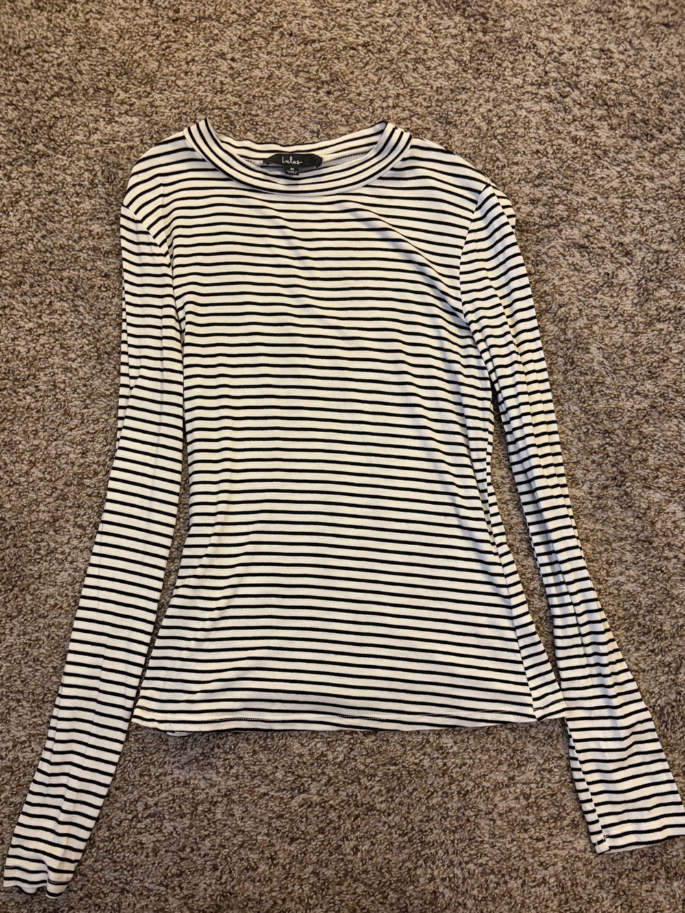 Lulu's Black and White Striped Long Sleeve Top